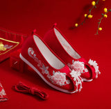 Breakj Shoes Ancient Style Chinese Wedding Shoes Red Pearl Xiushoes Ancient Costume Bride Shoes Embroidered