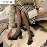 Jane Shoes Women's Spring and Autumn Single Shoes 2022 New Retro Thick Heels High Heels Black and White Small Leather