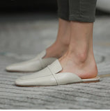 Women Mule Slippers Concise Style Simple Flat Shoes Cow Leather Square Toe Mules Spring Autumn Women Flats Outdoor