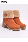 Boots Ladies Snow Boots Mid Boots Warm Platform Chunky Heel Cotton Boots Fur Suede Ankle Plus Size Zapatos De Tacón