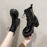Platform Short Plush Women Short Boots Fashion Ladies Elegant Lace Up Ankle Boot Outdoor Thick Bottom Motorcycle