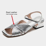 Size 34-43 Women Sandals Genuine Leather Thick Heels Summer Shoes Woman 2023 Gladiator Ankle Strap Chunky