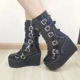 INS Brand Punk Gothic Zipper Buckle Rivit Thick Heel Platform women's Boots Cool Cosplay Women Motorcycle