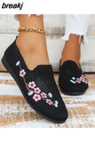 Mesh Flat Shoes Ladies Lightweight Sneakers Autumn Chinese Style Embroidered Flat Shoes Breathable Outdoor Walking