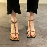 Heel Sandal for Women Med Suit Female Beige Summer Shoes Cross-Shoes High-heeled Medium Black Block Girls 2023 Fashion