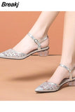 New Fashion All-match Women's Shoes Temperament One-line Buckle Women's Shallow Mouth Middle Heel Fashion Women