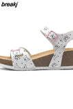 Fashion Women Cork Sandals 2023 New Summer Beach Wedge Trifle Buckle Strap Black White Platform Outside Sandalias