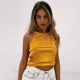 Knit Crop Top Women Sleeveless Y2K Tank Top Basic T Shirts Casual Bodycon Vest Vintage Green