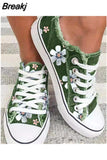 Woman Canvas Shoes Elegance Floral Print Women Vulcanize Shoes Fashion Lace Up Flat Sneakers zapatos de mujer