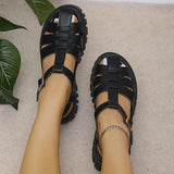 Rome Closed Toe Platform Sandals for Women Buckle Strap Thick Bottom Sandals Woman Summer Pu Leather Student