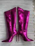 High Boots Candy Color Mirror Leather Women Knee High Boots High Heels Stilettos Runway Shoes for Women High Heel