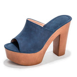 Slippers women platform sandals microfiber flip flops plus size 36-43 slides wood chunky super high heels shoes