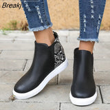 Boots Women Lace-Up Shoes Coloured Snake Short Spring Autumn Botas Round Head Casual Slip on Black Large Size Gothic
