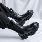 Breakj 2024 New Youth Round Head Trend High Help Middle Tube Thick Bottom Set Foot Men's Thick Bottom Martin Boots