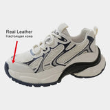 Size 35-39 Women Sneakers Platform Fashion Breath High Heels Shoes For Women Real Leather Lace-Up Pumps Casual