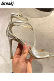 Women's Luxury Sandals Summer Pink Satin Open Toe Stiletto Sandals Concise High Heels Women Pumps Ankle Straps Designer