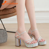 Heeled Women Sandals 2023 New Fashion European Style Sexy Women Shoes Summer Straight Buckle Colorful Platform