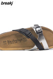 2023 New Summer Cork Slippers Women Casual Solid Color Flip Flops Holiday Beach Outside Slides