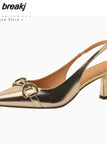 Size 33-41 High Heels Sandals For Women Genuine Leather Pointed Toe Heel Shoes Woman Summer 2023 Backless Pump