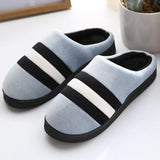 and Women Striped Indoor Home Autumn and Winter Couples Warm Cotton Slippers Cotton Indoor Home Soft and