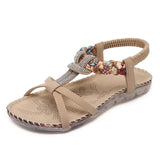 Boho Bohemian National Rhinestone Crystal Diamond Flat Shoes Women Sandals Summer Ethnic Beach Casual Shoes Plus