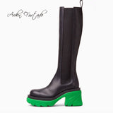 Furtado 2021 Winter Fashion Boots Elegant Platform Chunky Heels Block heels Ladies Shoes platform Knee High Boots 40