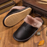 Anti-slip Warm Household Slipper Men Leather Slippers In Autumn And Winter Plus Size For 45 Couples Cotton