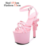 Brand High Heels Women's Shoes 2023 Sexy Gun Heel Sandals Waterproof Platform Fringe Cross-tied Strip Pole Dance