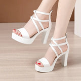 Size 32-43 Block Heel Platform Sandals Women Wedding Shoes 2021 Summer High Heels Gladiator Sandals Patent Leather
