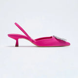 Size Women's Shoes 2023 Summer New Green Rhinestone Elegant Wedding Shoes Muller Shoes Fairy Pointed Flat Pumps