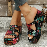 Printed Chunky Platform Slippers Women Summer 2023 Hollow Out Wedge Sandals Woman Thick Bottom Beach Sandalias Size