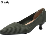 Pointed Toe Single Shoes Small High Heels Simple Solid Color Knitting Woman Shoes Spring Autumn Latex