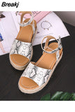 Wedges Shoes of Women Summer 2023 Ankle Strap Leopard Open Toe Flat Sandals Leopard Straw Platform Sandals Plus Size