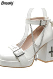 Chunky Heel Gothic Style Women Mary Janes Pumps Vampire Cosplay Brand Design Metal Decoration Women Pumps