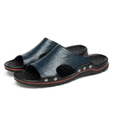 Men Slippers Clogs Genuine Leather Breathable Flat Sandals Shoes Beach Classics Leather Mens Slippers Outdoor Flip