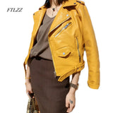 Zipper PU Leather Jacket Short Pink Motorcycle Jackets With Belt Classic Basic Spring Women Faux Leather