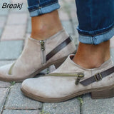 Women Casual Shoes Ladies Retro Round Toe Low Heel Zipper Boots Woman Thick Heel Short Boots Single Shoes