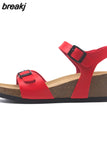 Fashion Women Cork Sandals 2023 New Summer Beach Wedge Trifle Buckle Strap Black White Platform Outside Sandalias