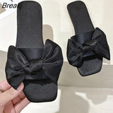 New Summer Sexy Satin Cloth Bow Wedding Bridesmaid Flat Comfortable Fashion Opened Toe Slippers Female Wedding