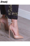 Strap classic pointed toe high-heeled exquisite elegant single shoes 12cm high heel ladies party shoes QP121