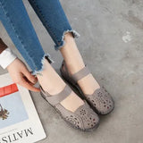 Hollow Genuine Leather Breathable Soft Flat Sandals Summer Women Shoes Woman Casual Solid Buckle Strap Ladies