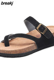 New Summer Women Wedge Beach Slipper Shoe Casual Cork Med Heel Outdoor Clogs Flip Flops
