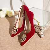 Breakj Shoes He Wedding Dress Diamond Bride Shoes Red High Heels Female Spring And Autumn Fine Heel Pointed Fashion In The Heel Single
