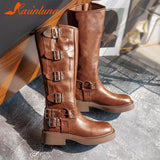 High Heels Women Mid Calf Boots 2023 Hot Punk Gothic Knee High Motorcycles Boots Buckle Comfy Walking Boots Autumn