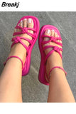 Platform Sandals for Women Casual Rubber Sole Non-slip Women Shoes Comfortable Peep Toe Rivet Beach
