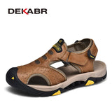 Men's Soft Beach Shoes Summer Men Outdoor Genuine Leather Sandals Walking Breathable Slippers Lightweight Outside