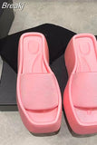 New Summer Square Toe Thick Bottom Women's Slippers Brand Satin Sandals Womens Sexy Waterproof Platform Dress Beach