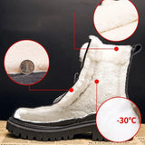 Boots Women Winter Shoes Black Leather Boots Warm Fur Ankle Booties Goth Platform Shoes Flat Botas Fashion