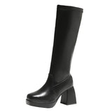 Heels Elastic Micro Knee High Boots for Women Punk Style Autumn Winter Chunky Platform High Boots Party Shoes