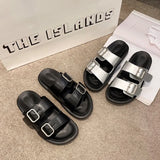 New Summer Women Outside Holiday Buckle Slipper Casual Beach Open Toe Flat with Non-slip Slide